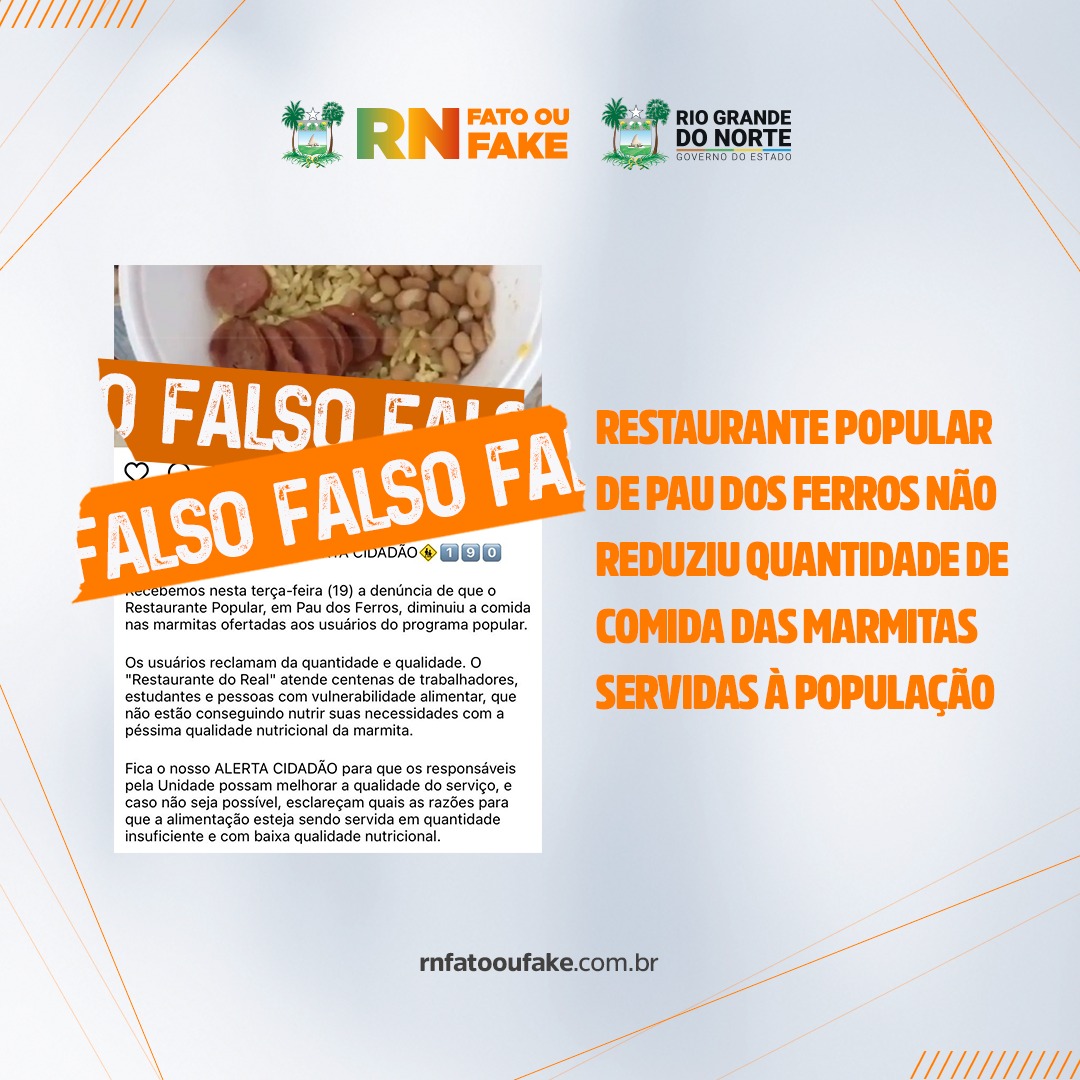 ÉFATO – Restaurante Popular de Pau dos Ferros não reduziu quantidade de  comida das marmitas servidas à população - RN Fato ou Fake